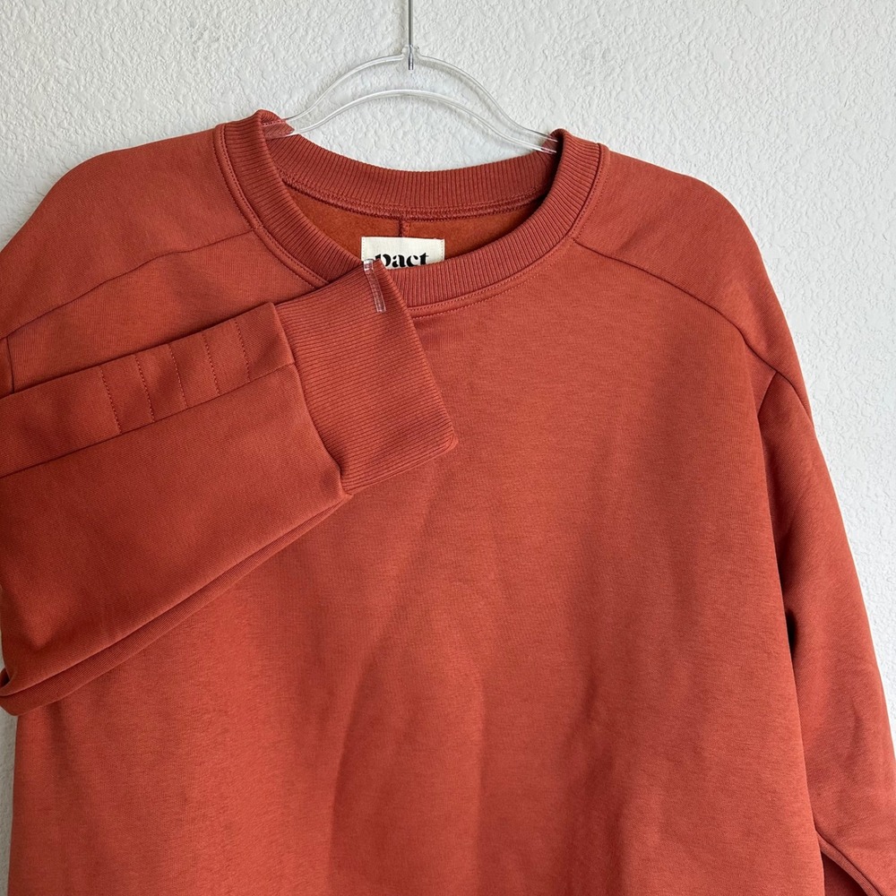 Pact Mens XL Burnt Orange Organic Cotton Fleece Crewneck Sweatshirt Pockets